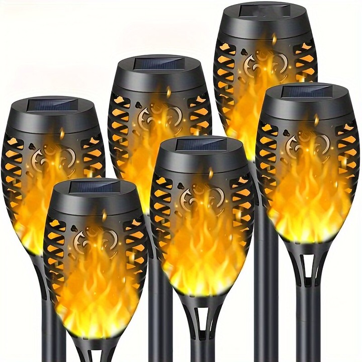 Set 6 Lampi Solare LED Flacara, Albastru, Exterior