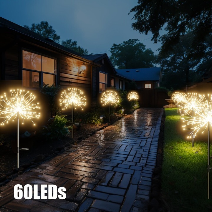 Lampa solara decorativa flacara, forma papadie, alb cald, exterior
