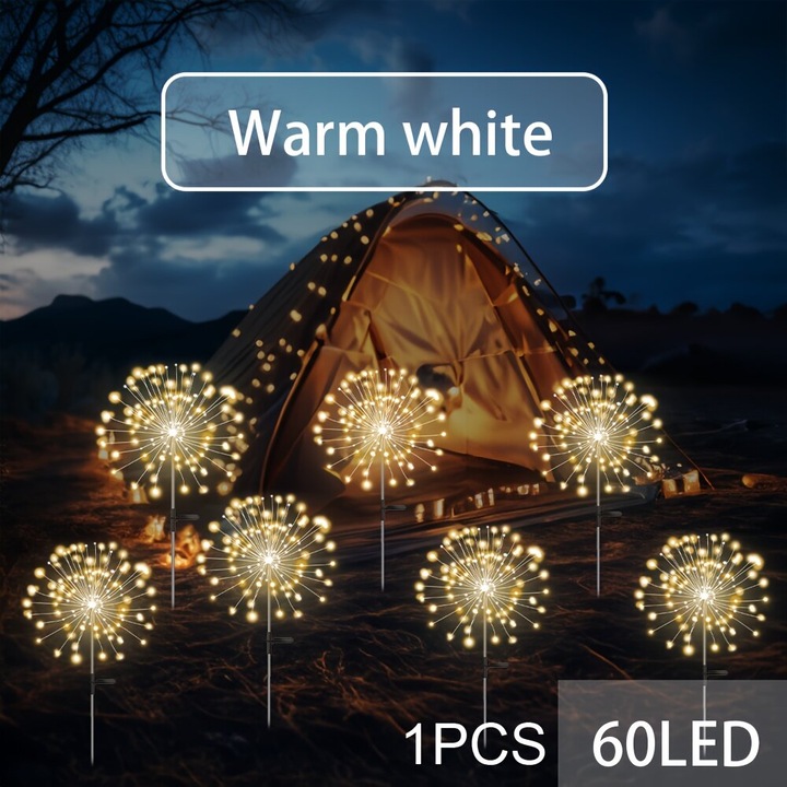 Lampa solara LED exterior, 8 moduri, alb cald, 30x10cm