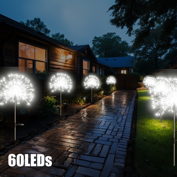 Lampa solara decorativa gradina flacara alba 30x30cm
