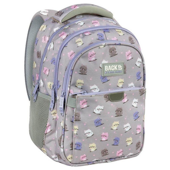 BackUp iskolatáska, hátizsák - 3 rekeszes - Kawaii macskák (PLB8P02)
