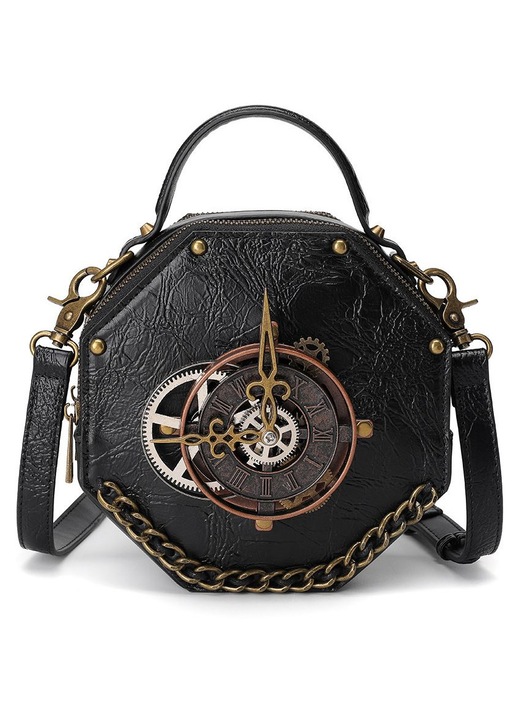 Geanta crossbody dama retro steampunk maro piele texturata