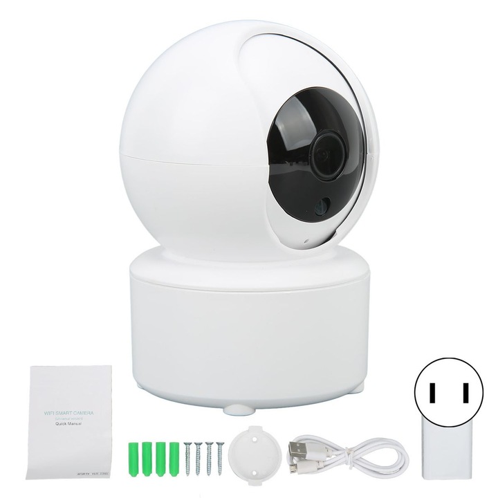 Безжична вътрешна камера за наблюдение 360 градуса, 3MP, двупосочно аудио, черна, 3.6mm