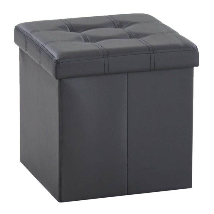 Összecsukható tárolózsámoly, Zola, 39 l kapacitás, 38 x 38 x 38 cm, maximális terhelhetőség 100 kg, vízálló, MDF, műbőr, sötétszürke