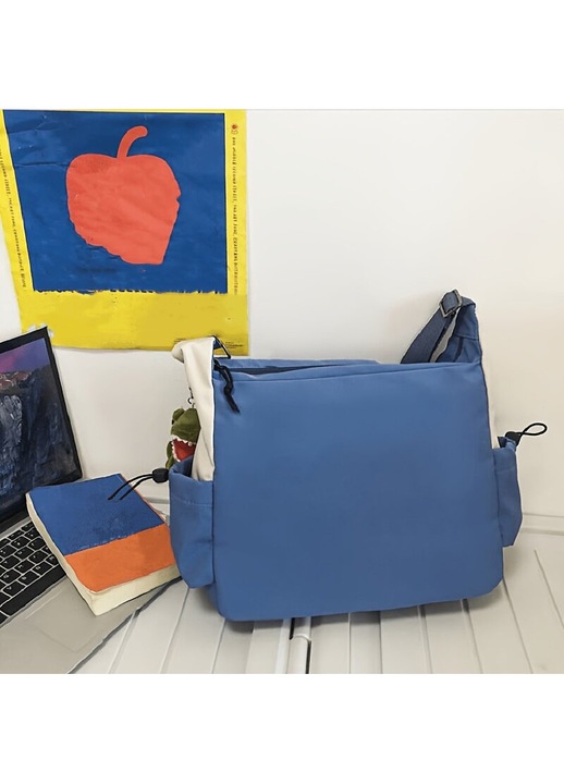 Rucsac dama modern, nylon, negru-alb, capacitate mare, curea reglabila