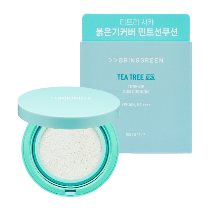 Cushion solar mineral cu applicator, cu extract de Arbore de Ceai si Cica, SPF50+ PA++++, Bringgreen, 15 g