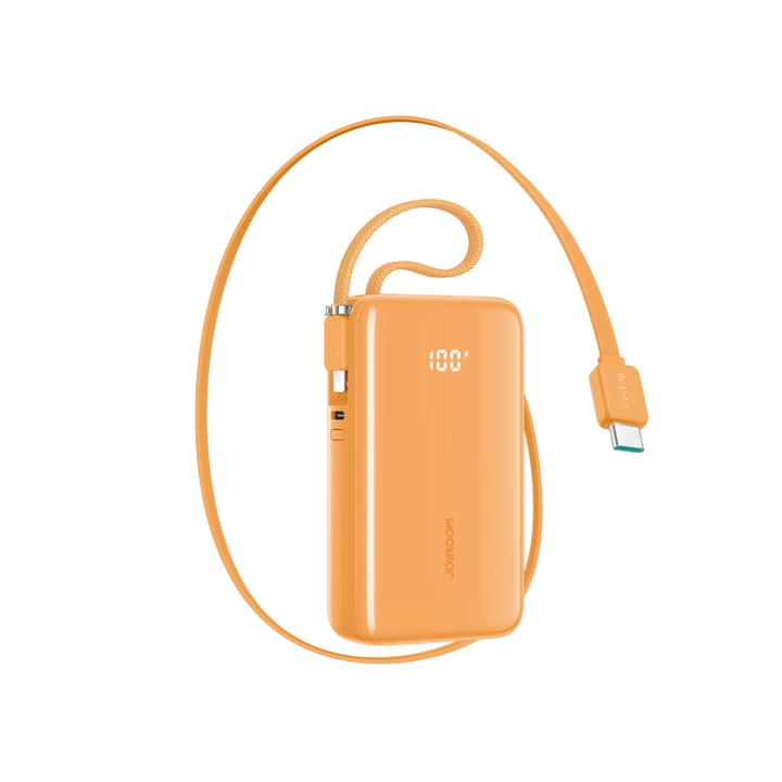 Joyroom JR-PR2 hordozható külső akkumulátor, 10000 mAh, 35W, 3A, 1xUSB-C, 1x USB-C kábel, 1x Lightning kábel, LED kijelző, Narancssárga