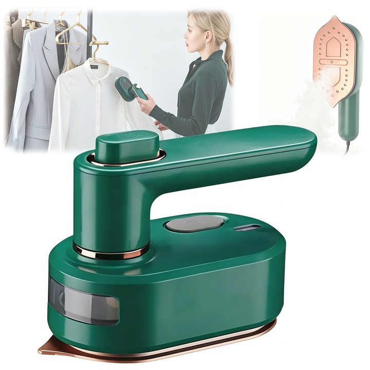 Fier de calcat cu abur de calatorie pentru haine, NovaHub-QW, cu Fier de Calcat Portabil, 6 Moduri Inteligente, rezervor de apa, portabila, poate fi rotita la 360 de grade, verde, cu aburi portabil 15S cu incalzire rapida la abur, design compact