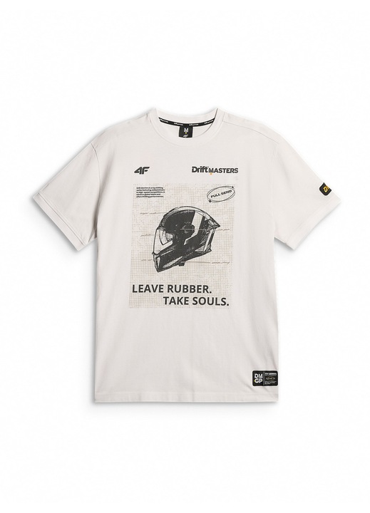 Tricou barbati 4F, lejer, imprimeu unisex, alb, bumbac