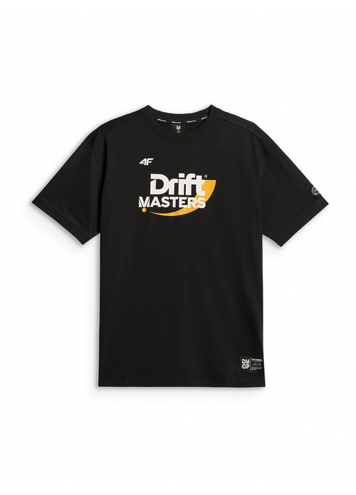 Tricou unisex 4F x Drift Masters, imprimeuri frontale si dorsale, negru, bumbac