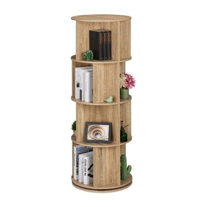 Biblioteca rotativa 360° cu rafturi pentru carti si decoratiuni