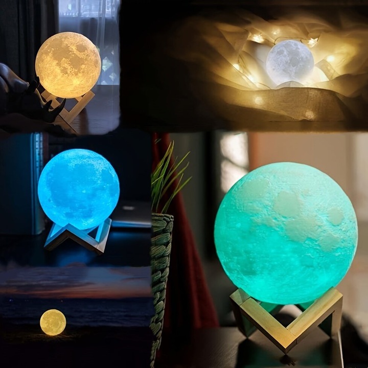 Lampa Luna 128 culori functie timp suport lemn control tactil telecomanda