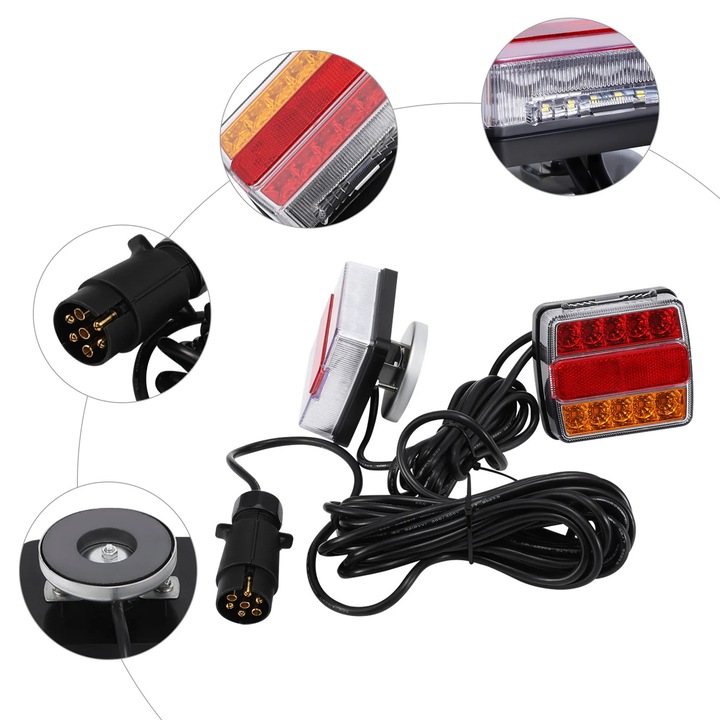 Stopuri spate LED pentru remorca auto, Set 12V, Mufa 7 pini, Rosu