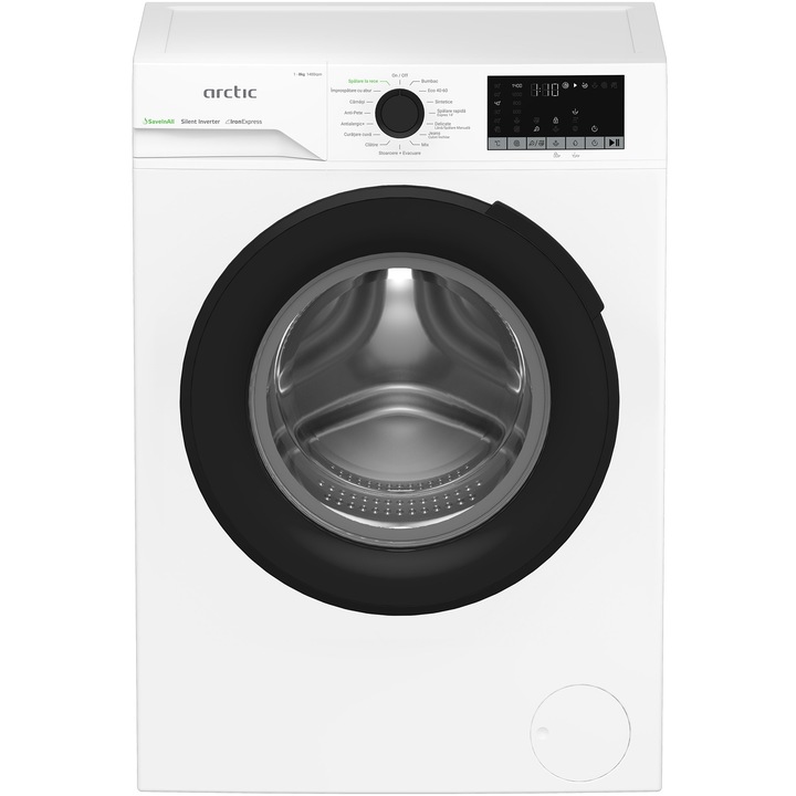 Masina de spalat rufe Arctic APLM2WFU28411WB, incarcare frontala, 8kg, 1400 rpm , clasa A, Slim motor Silent Inverter,tehnologie IronExpress, 15 programe spalare