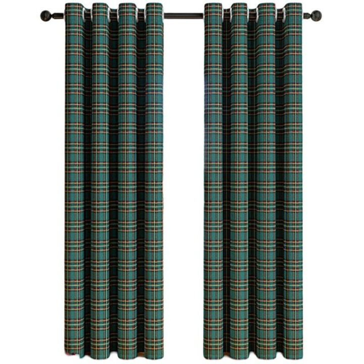 Kockás függönyszett, 2 darabos, pamut poliészter, félhomályos, 140x220cm, barna bézs