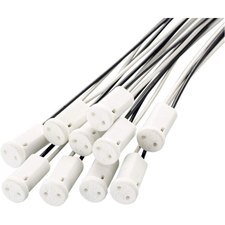 10 db G4 MR11 LED halogén izzó készlet, kerámia talp, krémes fehér, 5W, 20cm kábel