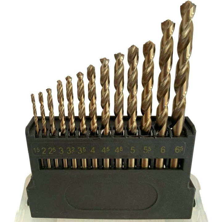 Set burghie cobalt 13 piese 1.5-6.5mm otel inoxidabil multicolor