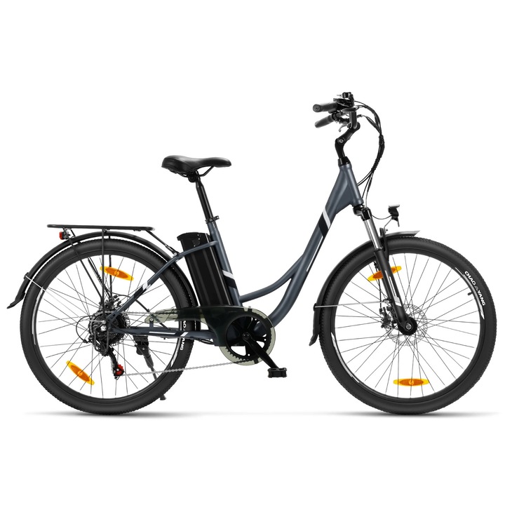 Bicicleta electrica urbana, B1, motor 250 W, baterie 36 V 15, 6 Ah, autonomie 90 km, roti 66 cm, 25 km/h, mod mers 6 km/h, Alb