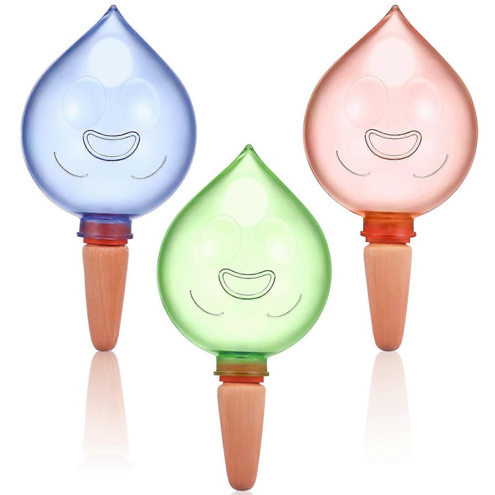 Set 3 globuri automate irigare plante, plastic, 16x9x9cm, multicolor