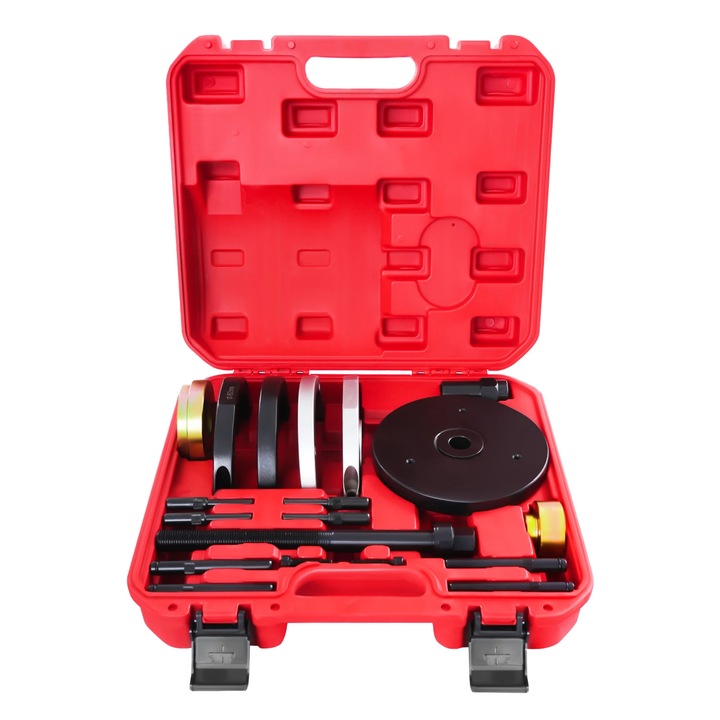 Trusa pentru rulment de roata, set demontare si montaj 82 mm, pentru roata fata, butuc/rulment roata, extractor si presa, rosu