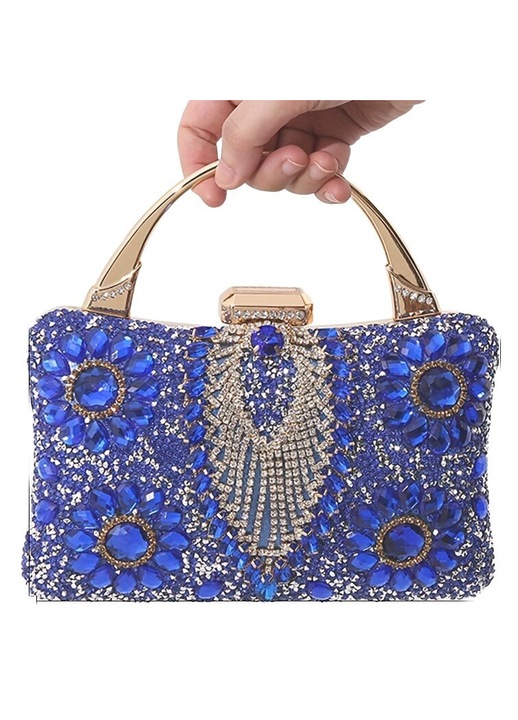 Női clutch táska, virágos, kék 2