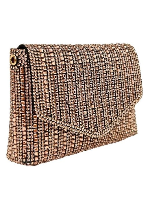 Elegáns mini táska estére, arany színű, csillogó kövekkel, állítható lánccal