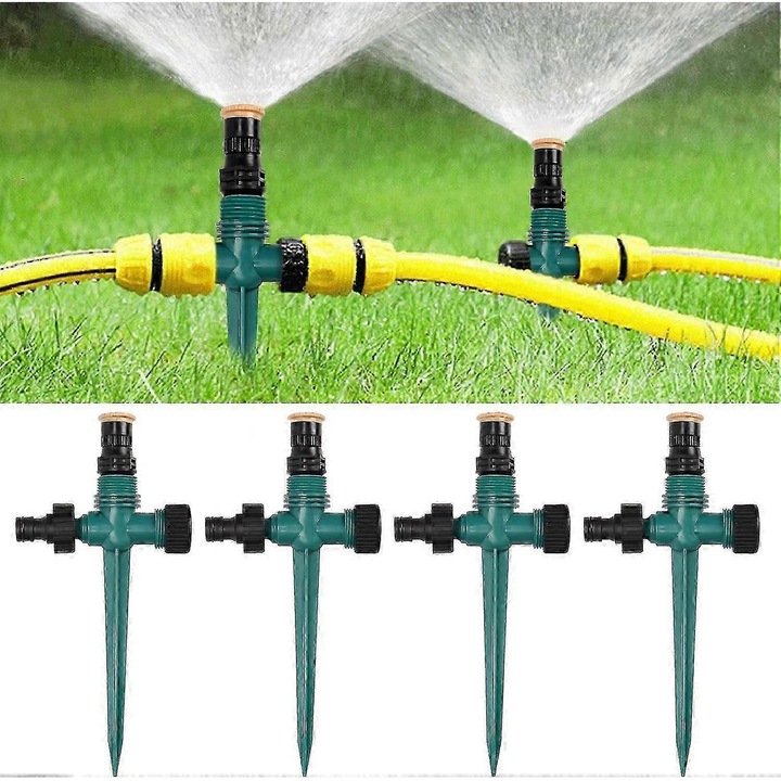 Set 4 aspersoare rotative 360°, plastic ABS verde