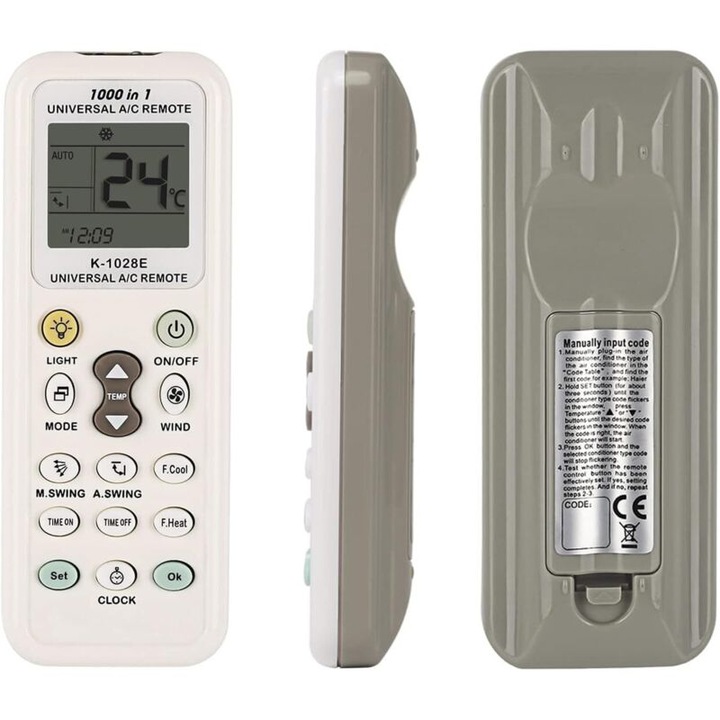 Univerzális távirányító légkondicionálóhoz, óra, időzítő, nagy LCD kijelző, fekete