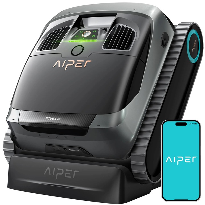 Робот за почистване на басейни Aiper Scuba Х1, Безжичен, Автономност 180 минути, до 200 ㎡, 25200 литра/час, WavePath™ 3.0 навигация