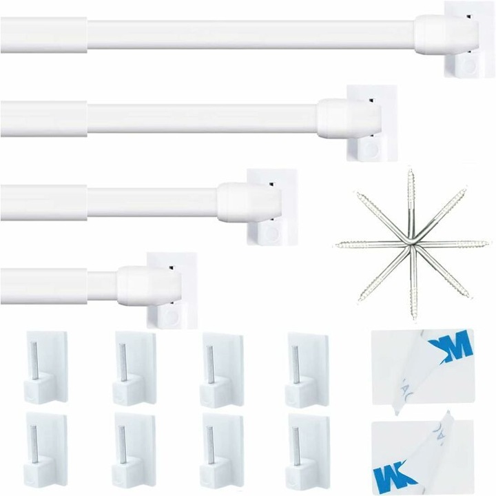 Set 4 bare extensibile perdea, 40-60cm, alb, fara gaurire
