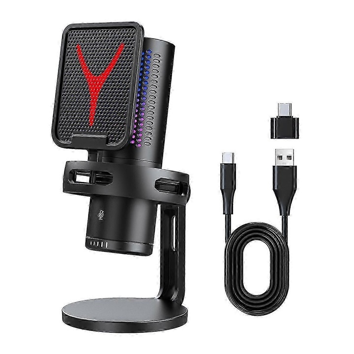 Professzionális kondenzátor mikrofon, fekete, USB, kábellel