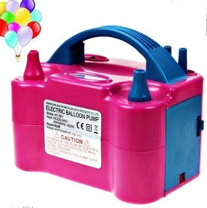 Pompa electrica baloane duala, 600W, roz, 20x13x16cm, portabila