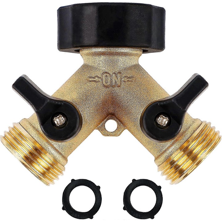 Distribuitor furtun gradina 2 cai, alama, robinete cu control flux, 3/4"