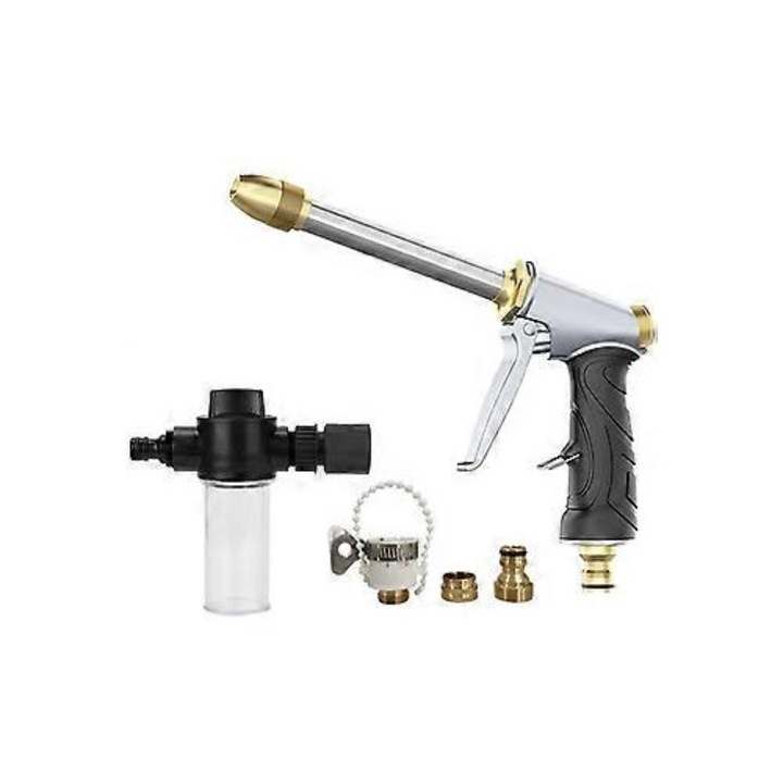 Pistol de apa metalic, presiune inalta, reglabil, compact, pentru gradina si spalare auto