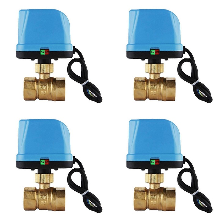 Комплект от 4 електрически сферични крана, 2-пътни, 220V, DN20, син, 3/4 инча