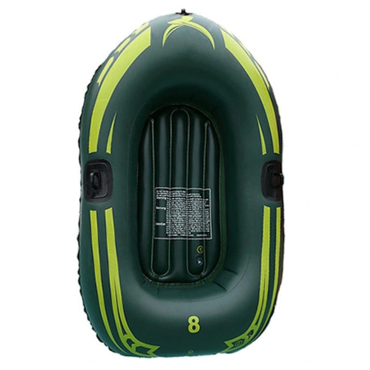 Barca gonflabila/canoe/kayak, podea gonflabila, pvc ecologic, 3 camere de aer cu valve duble, pliabila, verde, 120 x 70 cm, pentru 1 persoana, max 55 kg
