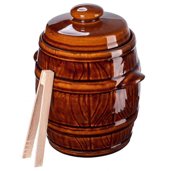 Borcan pentru castraveti, Recipient de murare 5 L, Sticla, Cu clesti, Certificat FCM, Maro