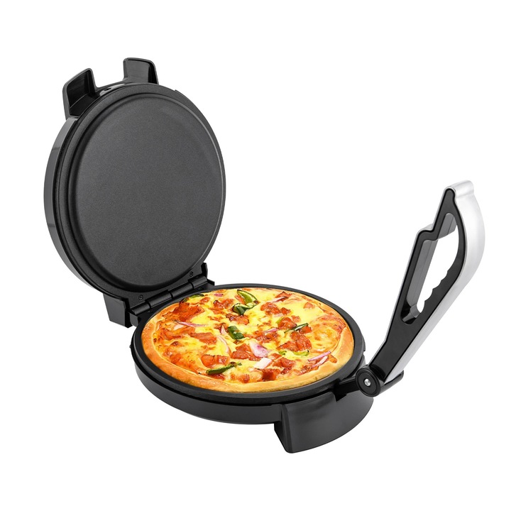 Elektromos tortilla prés, Tortilla készítő gép, 1200 W, Kétoldali fűtés, Rozsdamentes acél, Tapadásmentes bevonat, Hőmérséklet-szabályozás, Kukoricaliszthez