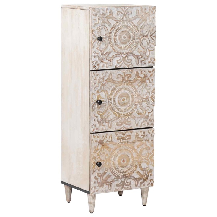 vidaXL Magas Tálca polcokkal Fehér 40 x 33, 5 x 110 cm Tömör Mangófát 4018397
