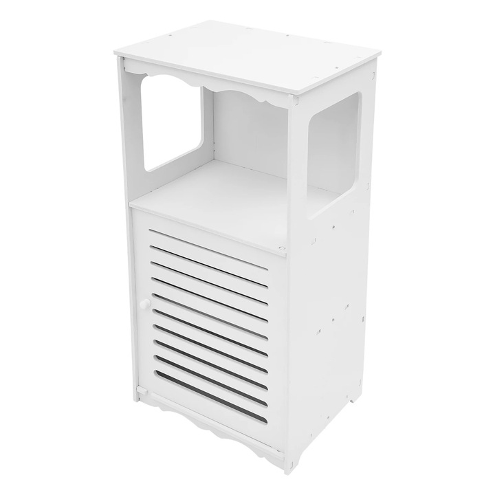 Dulap de baie, Dulap de colt de podea, Pentru spatii mici, Cu usa, 37, 6×28×79, 8 cm, Alb
