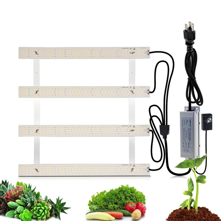 LED лампа за отглеждане на растения, Quantum Board, 100W, димер с бутон, 110–240V AC, EU щепсел, алуминий, синя светлина