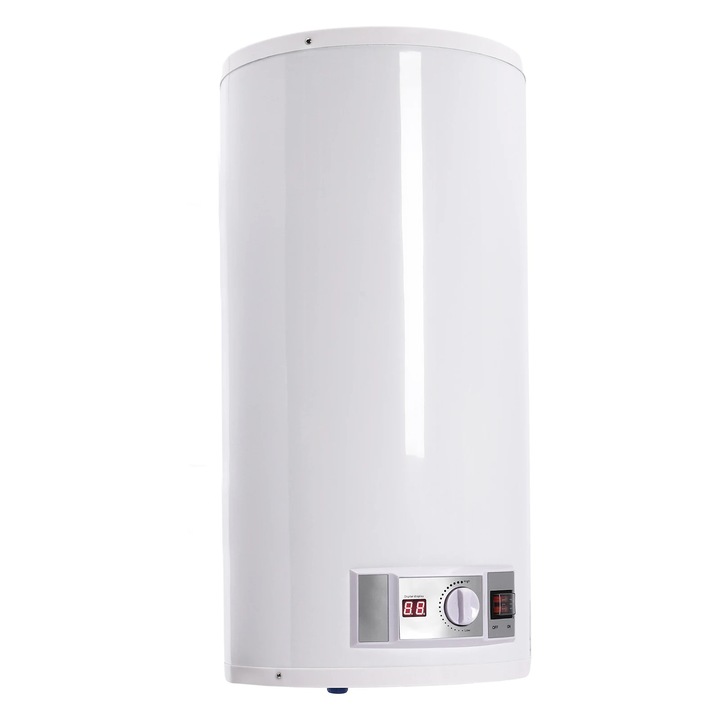 Elektromos vízmelegítő, DSZF-80, 50 L kapacitás, 220 V feszültség, Függőleges, falra szerelhető, G1/2 csatlakozás, 25–75 °C hőmérséklet, Fehér