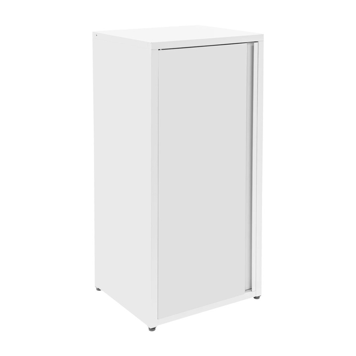 Dulap de depozitare, Dulap metalic, 3 rafturi, Rafturi reglabile pe inaltime, Otel laminat la rece, 10 kg pe raft, 1 usa, Alb