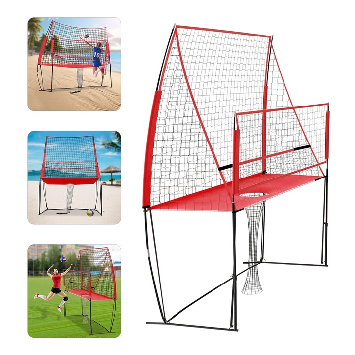 Multisport edzőháló, Állítható magasságú háló, Hordozható keret, Nylon, Teniszhez, tollaslabdához és röplabdához, Beltéri/kültéri, Piros
