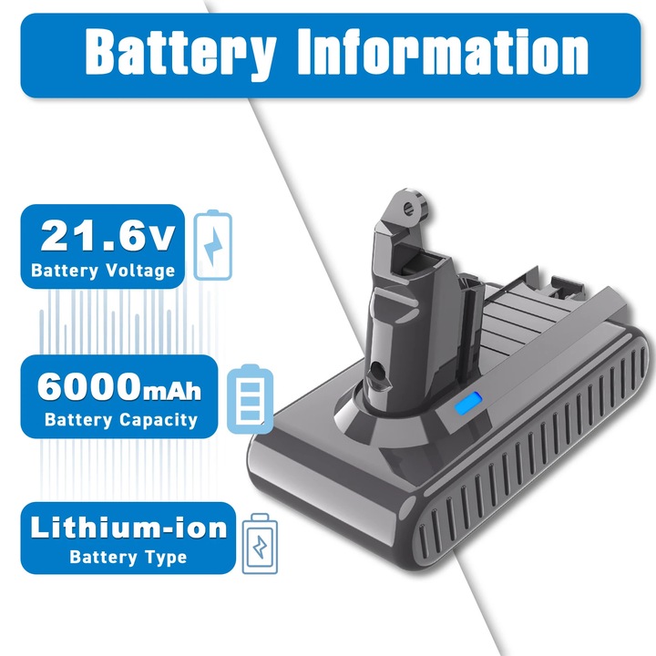 Резервна батерия V6 6000 mAh, литиево-йонна за ръчна прахосмукачка, 21,6 V, съвместима с V6, DC62, презареждаема, лилава
