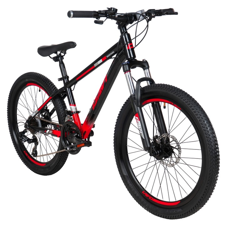 Bicicleta copii Davi Montaro Aluminiu, 24", 130-160 cm, 21 viteze, Negru/Rosu