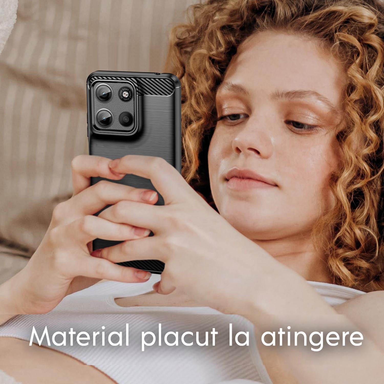 Husa pentru Motorola Edge 60 Fusion Daden Carbon Flexibila Antisoc, Hybrid Antisoc, Negru