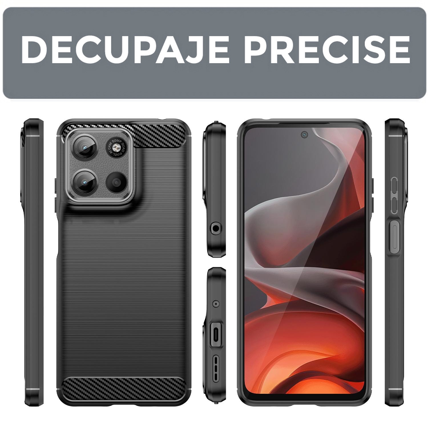 Husa pentru Motorola Edge 60 Fusion Daden Carbon Flexibila Antisoc, Hybrid Antisoc, Negru