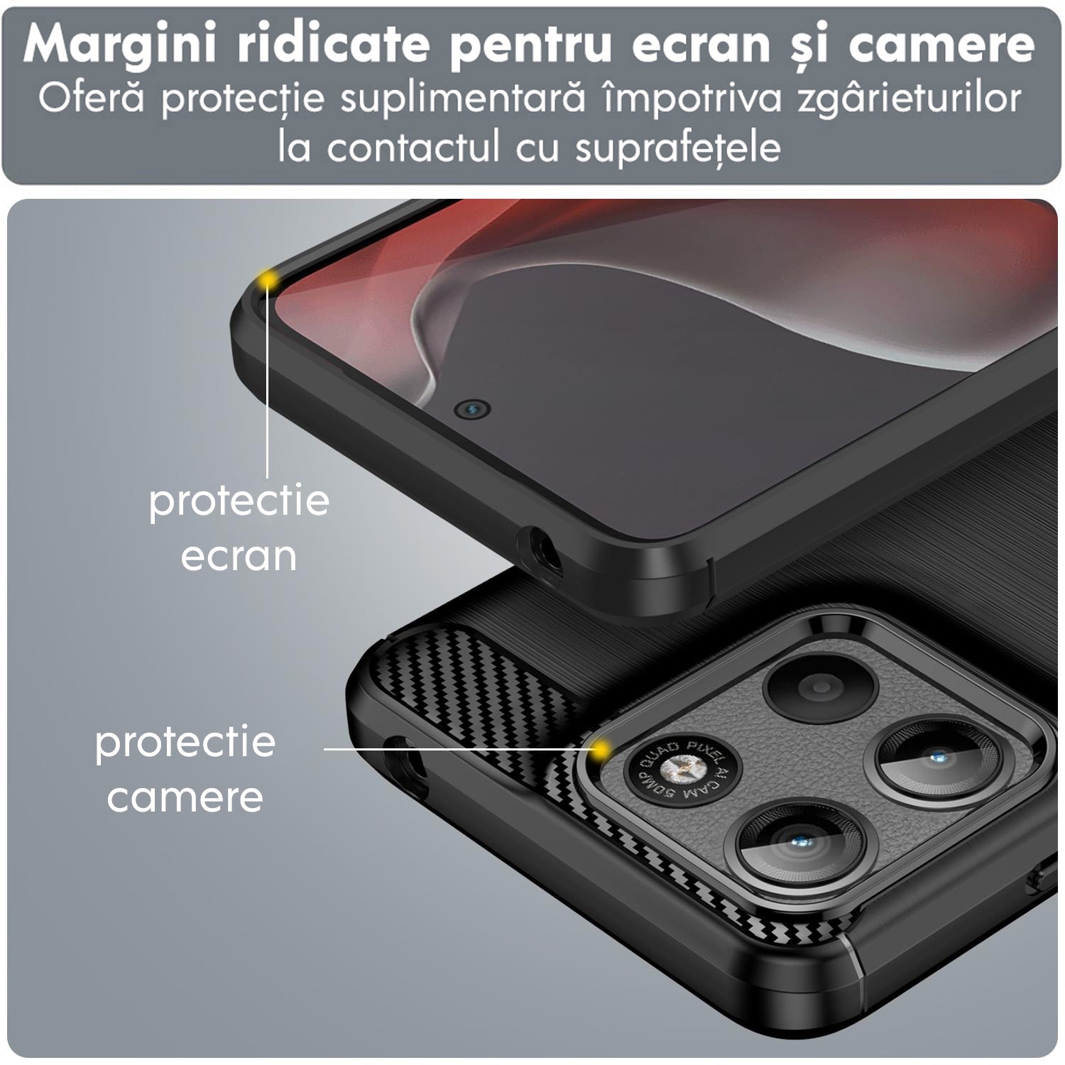 Husa pentru Motorola Edge 60 Fusion Daden Carbon Flexibila Antisoc, Hybrid Antisoc, Negru
