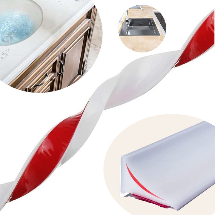 Prag Silicon Pentru Dus, Bariera De Apa Pentru Dus, Benzi Autoadezive, Bariera Din Silicon Impermeabila Si Flexibila, Poate Fi Taiata La Lungimea Dorita, Lungime 200 CM, Culoare Alba